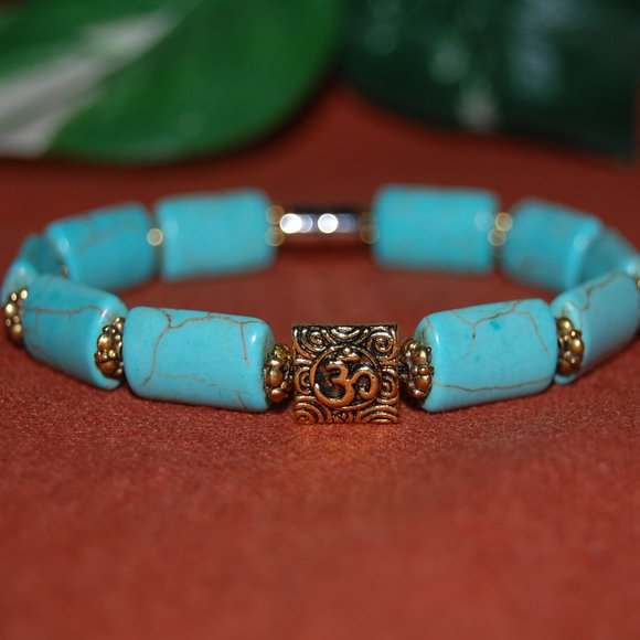 Om Bracelet,Turquoise Long Beads,Magnetic Clasp Bracelet,Yoga Bracelet - Picture 2 of 4